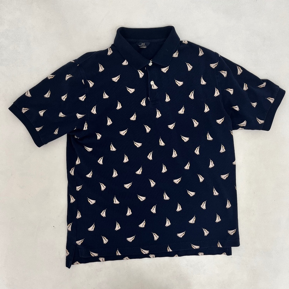 Brooks‎ Brothers 346 Mens Size L Polo Shirt Blue Boat Sailing Short Sleeve